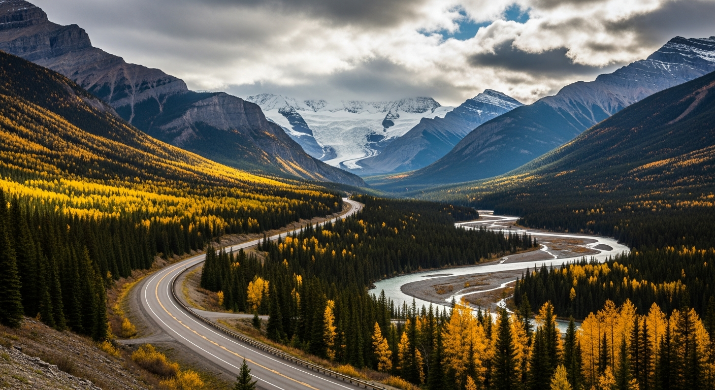 The Icefields Parkway — voted the world's most scenic drive, seen here in autumn glory