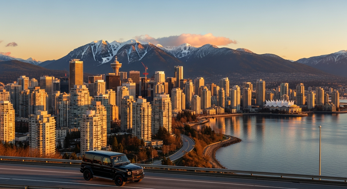 Vancouver skyline with Coast Mountains — the starting point of Canada's greatest road trip